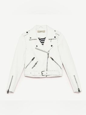Zara Vegan White Leather Moto Jacket
